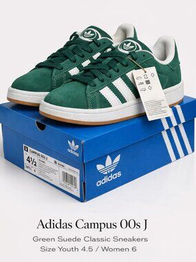 Adidas Campus 00s J Green White Sneakers Suede Size 4.5 Youth / Women 6